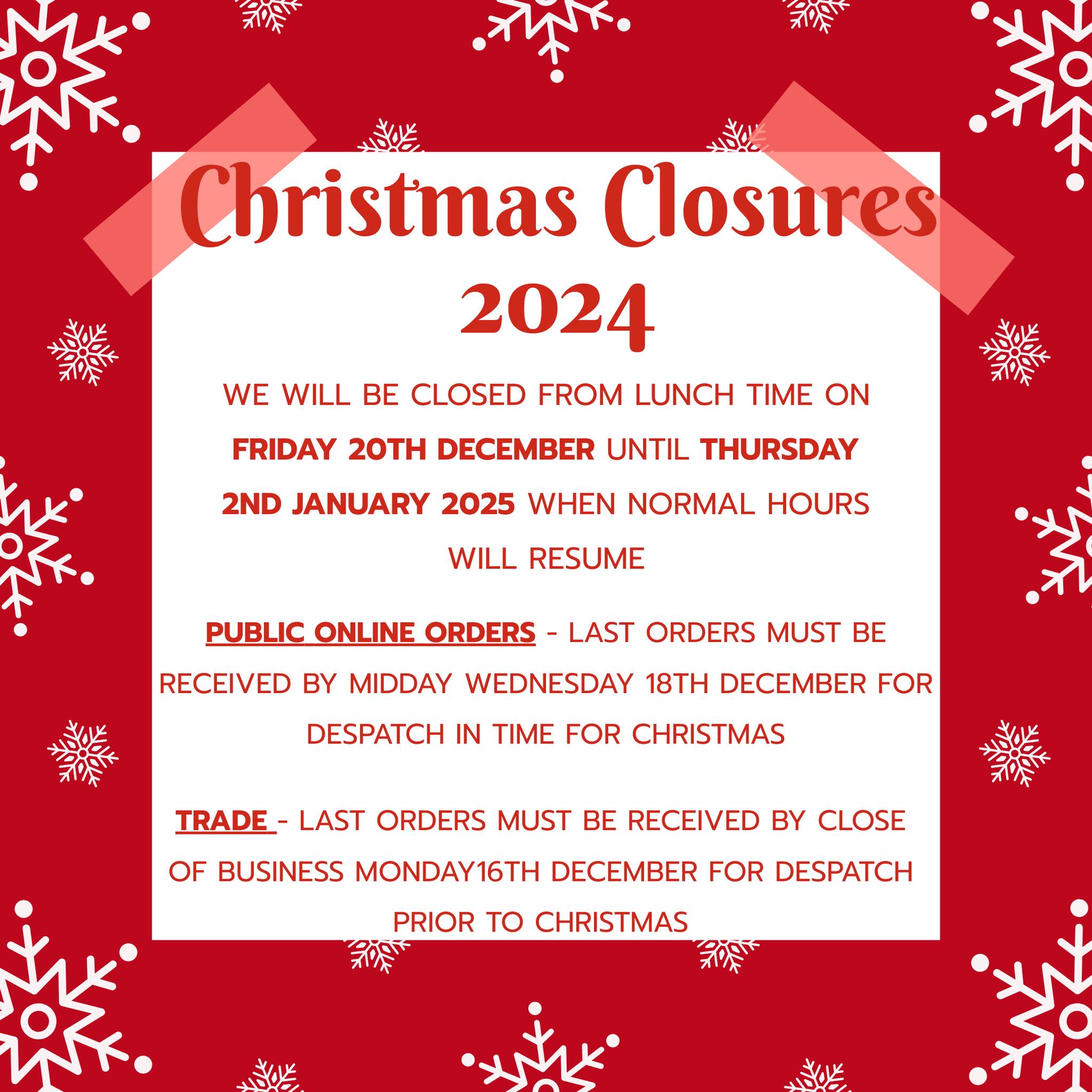 Christmas Opening Times